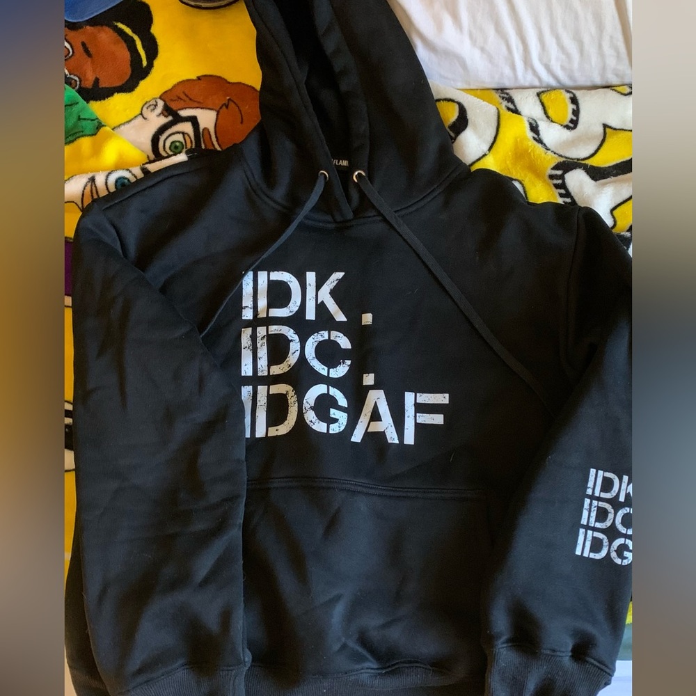 🔥 “IDK. IDC. IDGAF” Black Hoodie from Flamingo 🖤